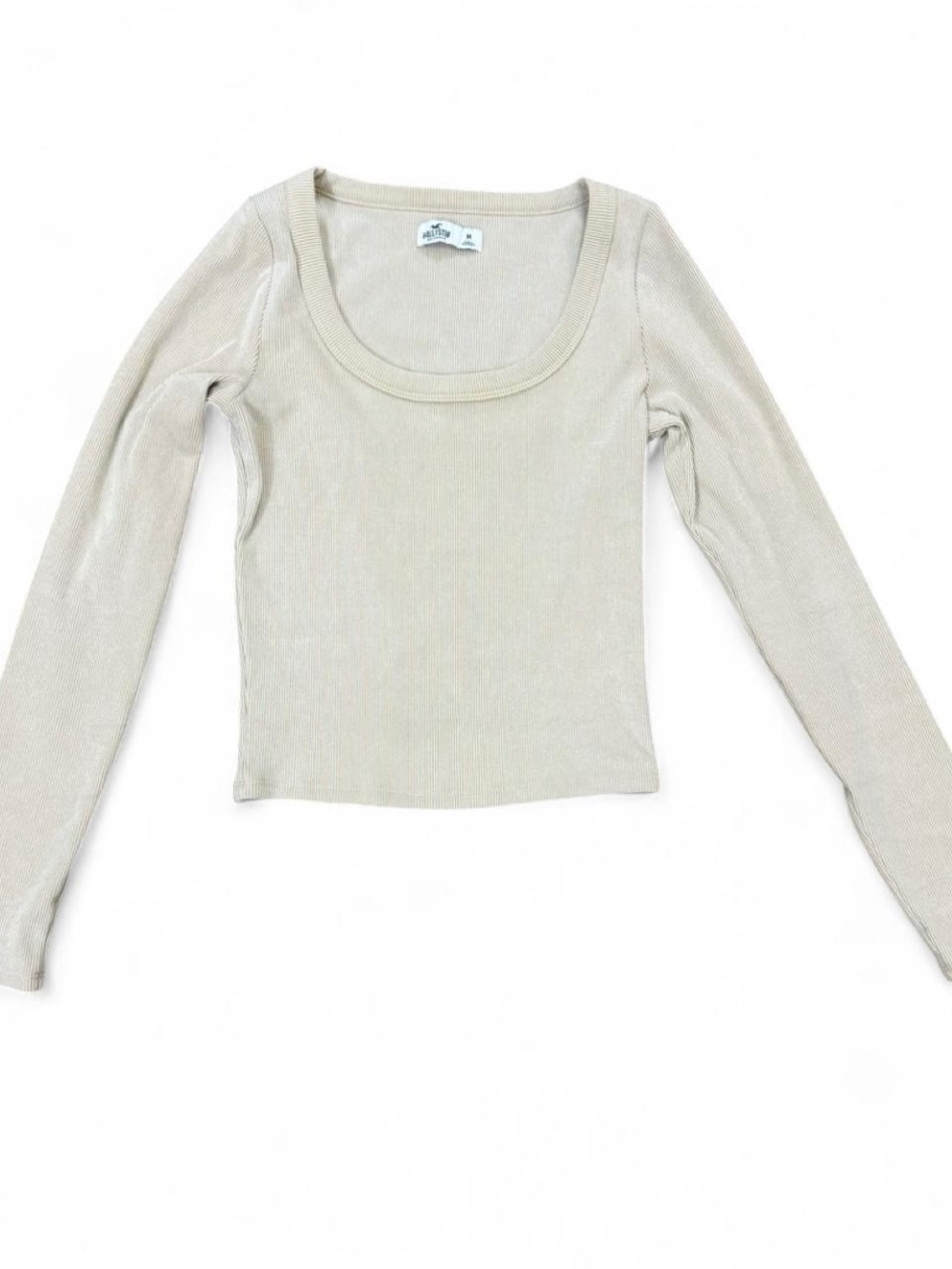 Hollister Cream Ribbed Scoop Neck Long Sleeve Crop Top Women’s Size M